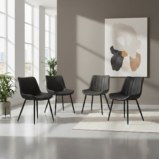 Set de 4 Sillas Nova, Color Negro, con Espaldar y Diseño Moderno