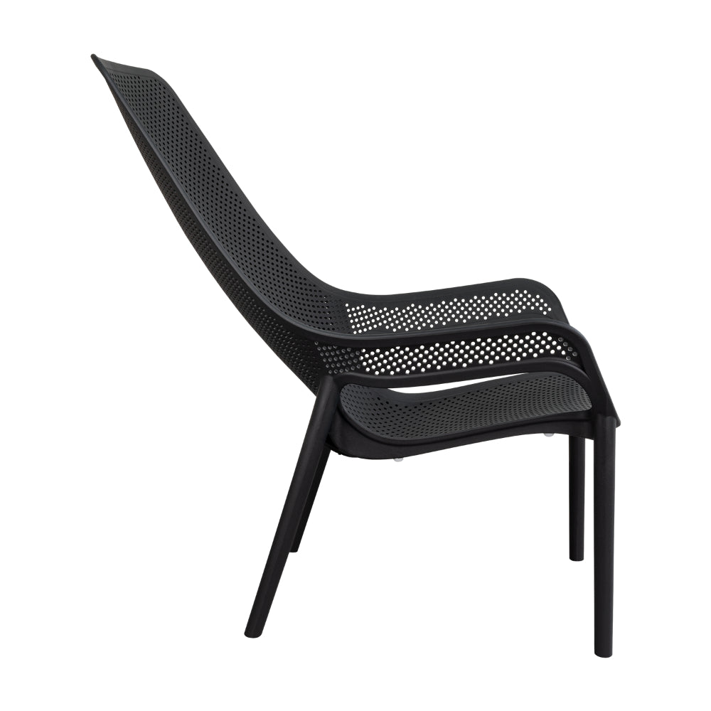 Silla Lounge Mayorca, Negro, con Espaldar y Reposa Brazos, detalle de acabado