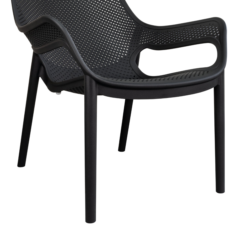 Silla Lounge Mayorca, Negro, con Espaldar y Reposa Brazos, detalle de patas