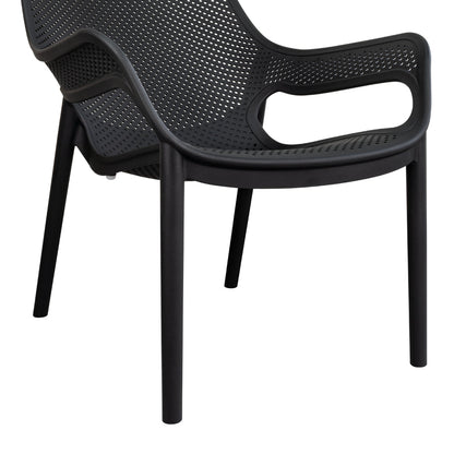 Silla Lounge Mayorca, Negro, con Espaldar y Reposa Brazos, detalle de patas