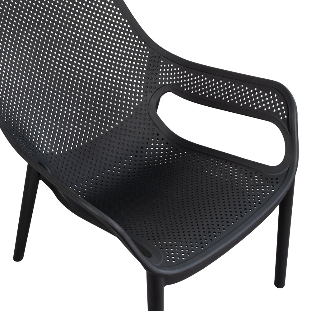 Silla Lounge Mayorca, Negro, con Espaldar y Reposa Brazos, vista frontal