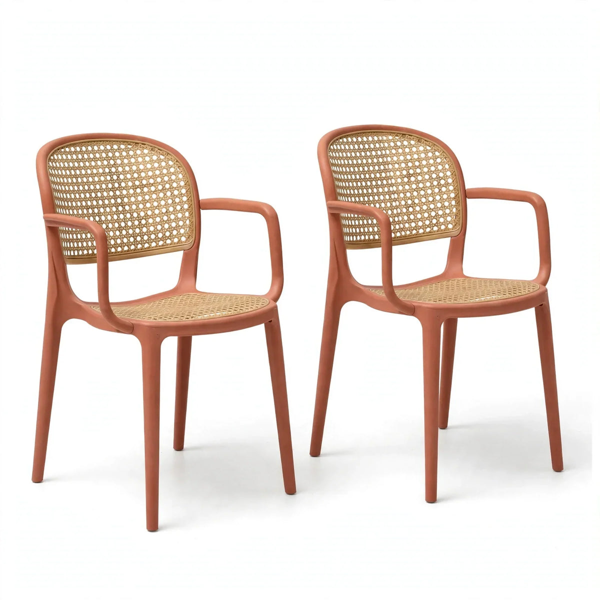 Set de 2 Sillas con Brazos Nest, Color Salmón y Beige, con Espaldar y Asiento en Rejilla