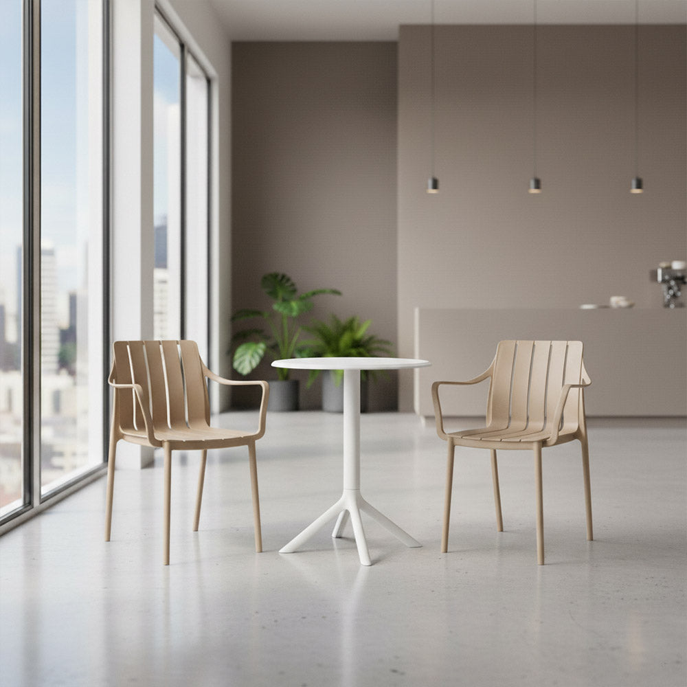 Juego de Comedor Vive · Mesa Redonda + 2 Sillas · Taupe