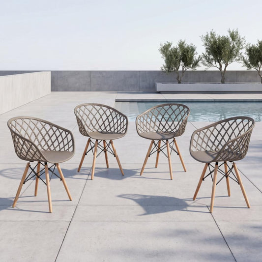Set de 4 Sillas Oasis con Brazos, Color Taupe, con Espaldar