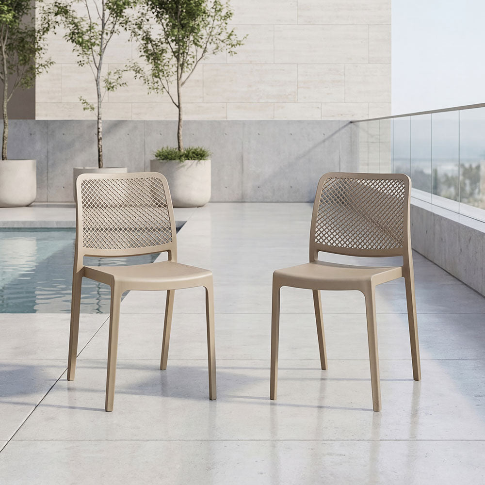 Set de 2 Sillas Manhattan, Taupe, con Espaldar en Rejilla y Diseño Minimalista