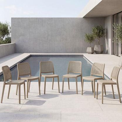Set de 6 Sillas Manhattan, Taupe, con Espaldar en Rejilla y Diseño Minimalista