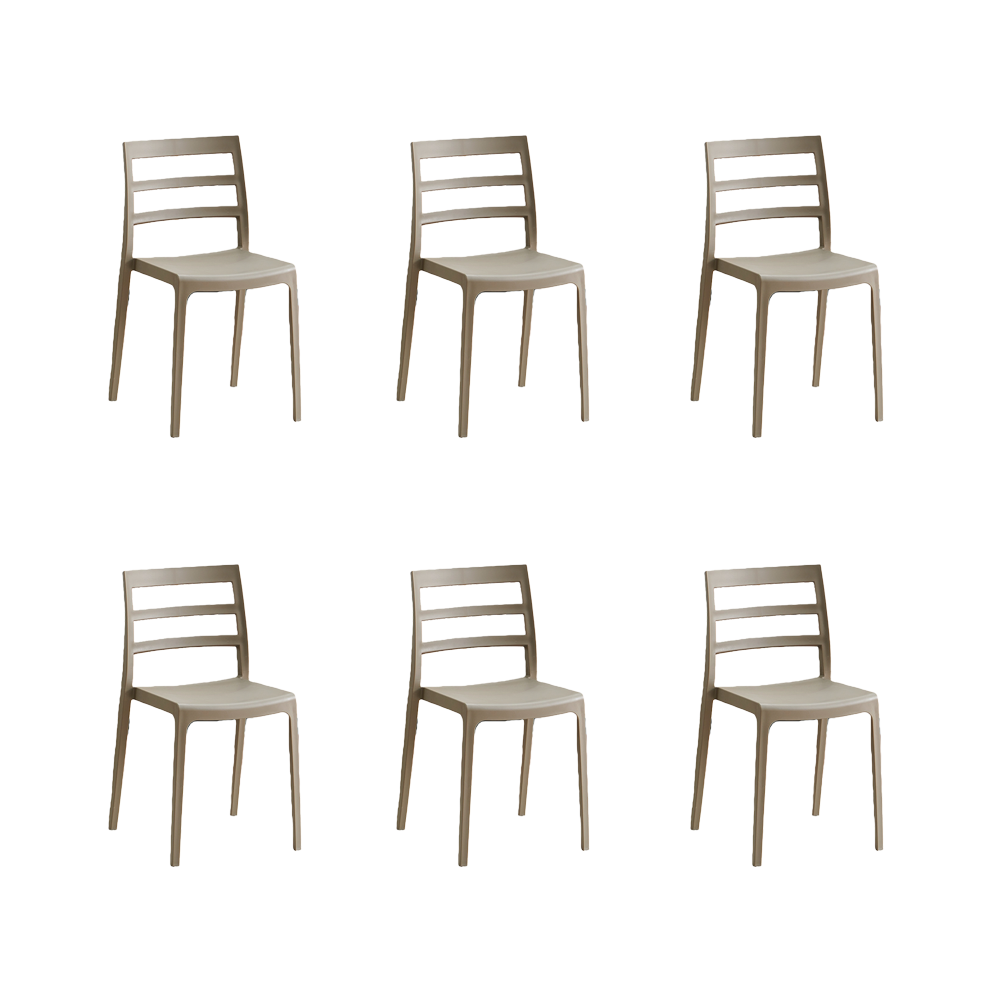 Set de 6 Sillas New York, Taupe, con Espaldar en Líneas y Diseño Minimalista