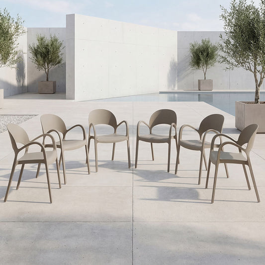 Set de 6 Sillas Bremen, Taupe, con Espaldar, Reposa Brazos y Diseño Minimalista