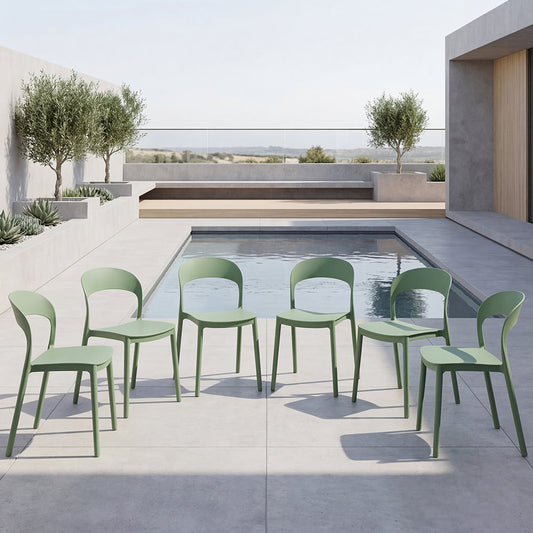 Set de 6 Sillas Sevilla, Color Verde, con Espaldar Liso y Diseño Minimalista