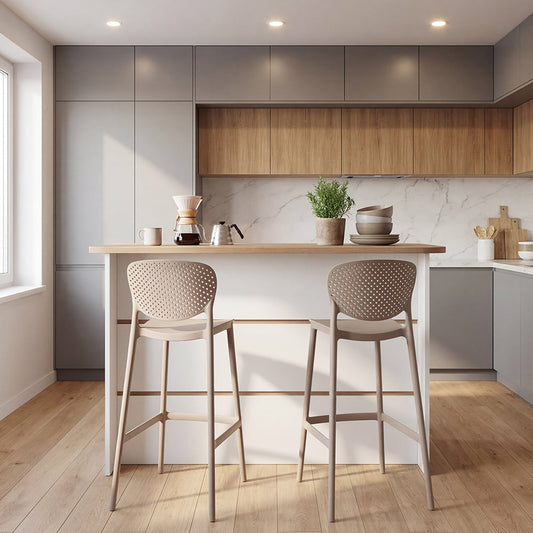 Set de 2 Sillas para Bar Río, Color Taupe, Diseño Moderno