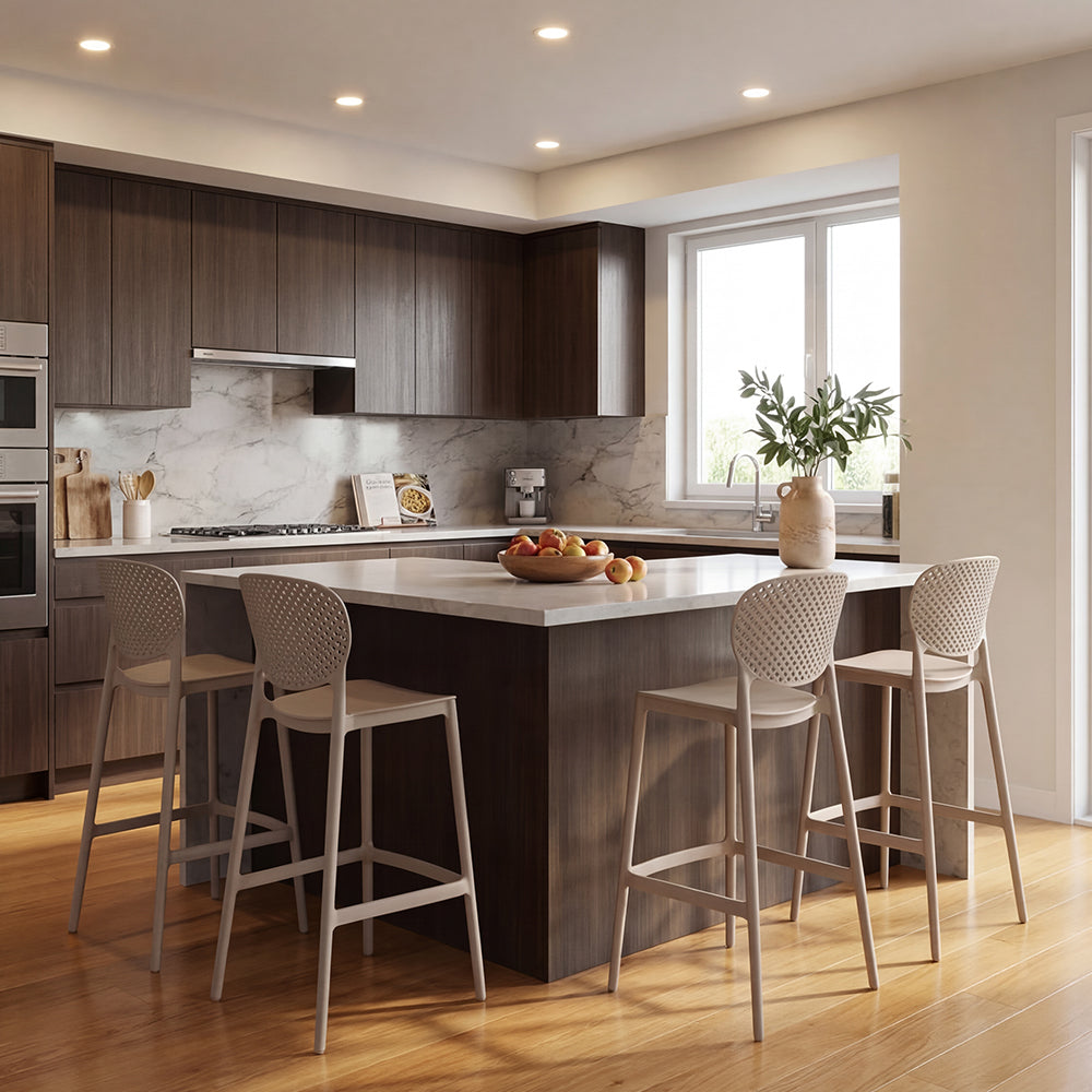 Set de 4 Sillas para Bar Río, Color Taupe, Diseño Moderno