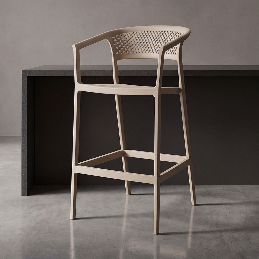 Silla para Bar Salvador, Taupe, con Reposa Pies Doble Proposito