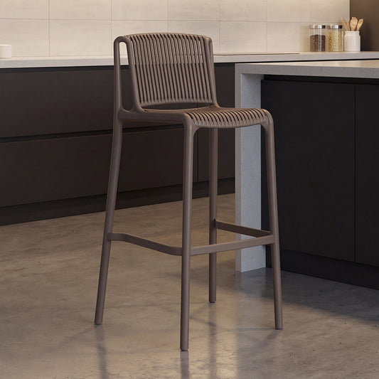Silla para Bar Sovalla, Color Taupe, con Espaldar Redondo Transpirable y Diseño Minimalista