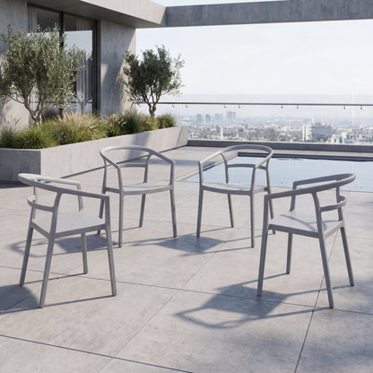 Set de 4 Sillas Porto, Gris, con Espaldar Minimalista y Diseño Moderno