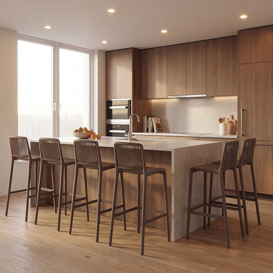 Set de 6 Sillas para Bar Sovalla, Color Taupe, con Espaldar Redondo Transpirable y Diseño Minimalista