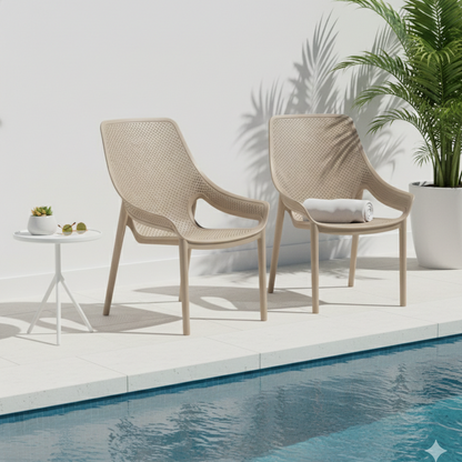 Set de 4 Sillas Lounge Ibiza, Taupe, con Espaldar y Reposa Brazos