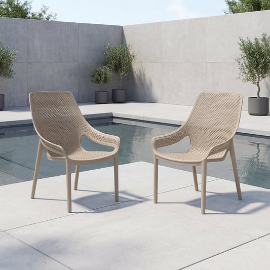 Set de 2 Sillas Lounge Ibiza, Taupe, con Espaldar y Reposa Brazos