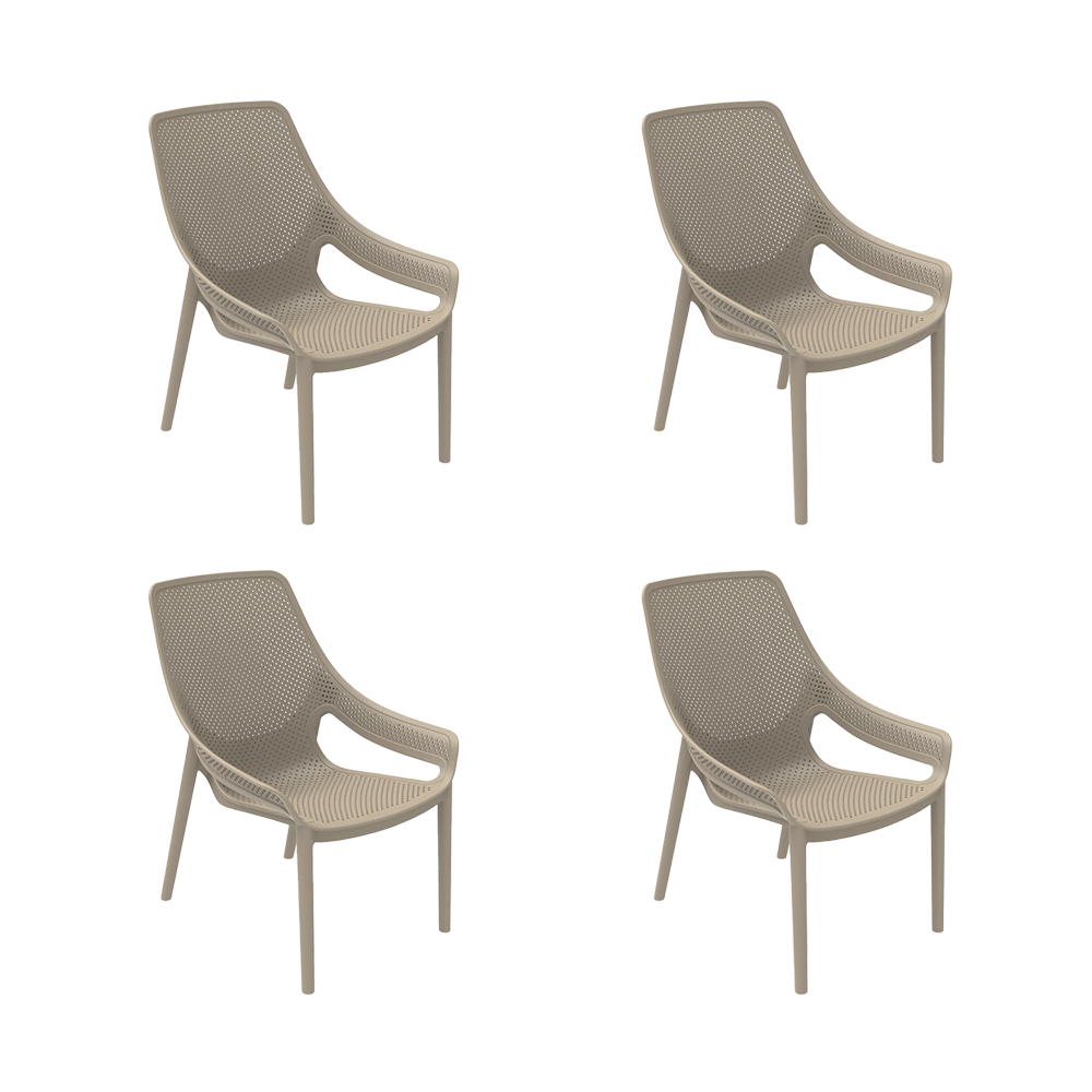 Set de 4 Sillas Lounge Ibiza, Taupe, con Espaldar y Reposa Brazos