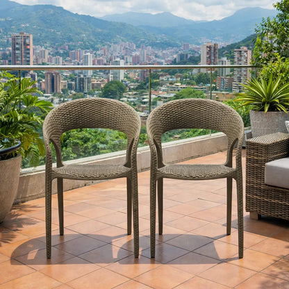 Set de 2 Sillas Axel, Taupe, con Espaldar, Reposa Brazos y con Textura Trenzada