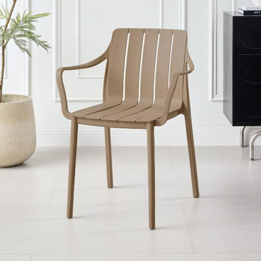Silla Alice con Brazos, Color Taupe, con Espaldar y Diseño Minimalista