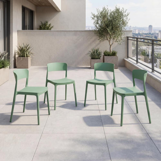 Set de 4 Sillas Mónaco, Color Verde Oliva, con Espaldar y Diseño Moderno