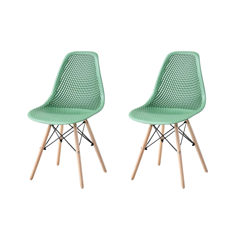 Set de 2 Sillas Aira, Color Verde Oliva, con Espaldar y Patas en Madera