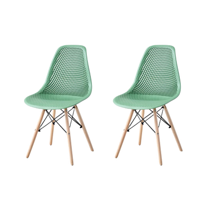 Set de 2 Sillas Aira, Color Verde Oliva, con Espaldar y Patas en Madera