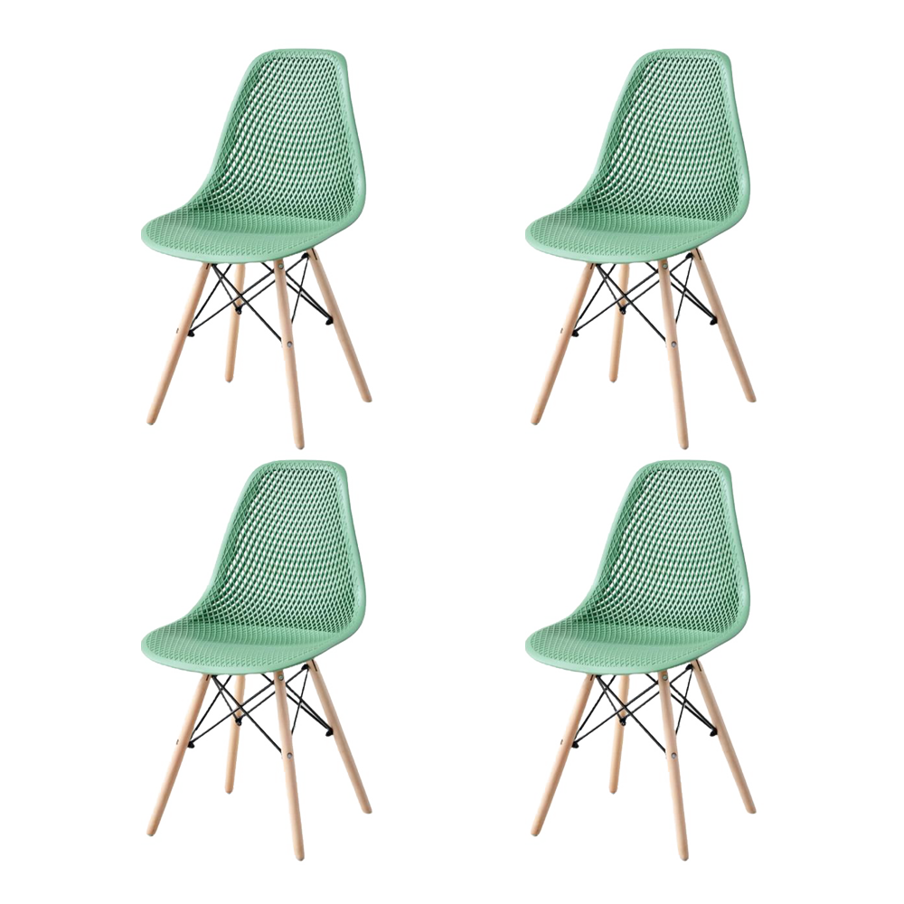 Set de 4 Sillas Aira, Color Verde Oliva, con Espaldar y Patas en Madera