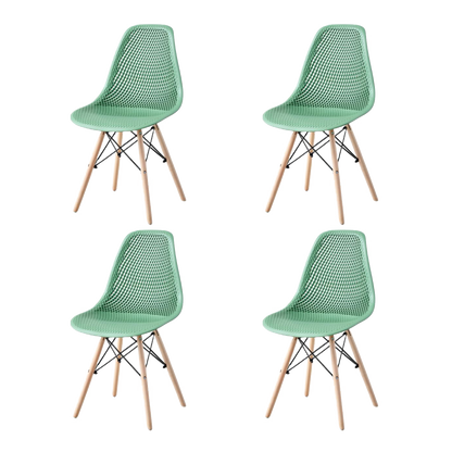 Set de 4 Sillas Aira, Color Verde Oliva, con Espaldar y Patas en Madera