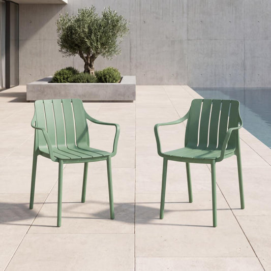 Set de 2 Sillas Alice con Brazos, Color Verde Olivo, con Espaldar y Diseño Minimalista