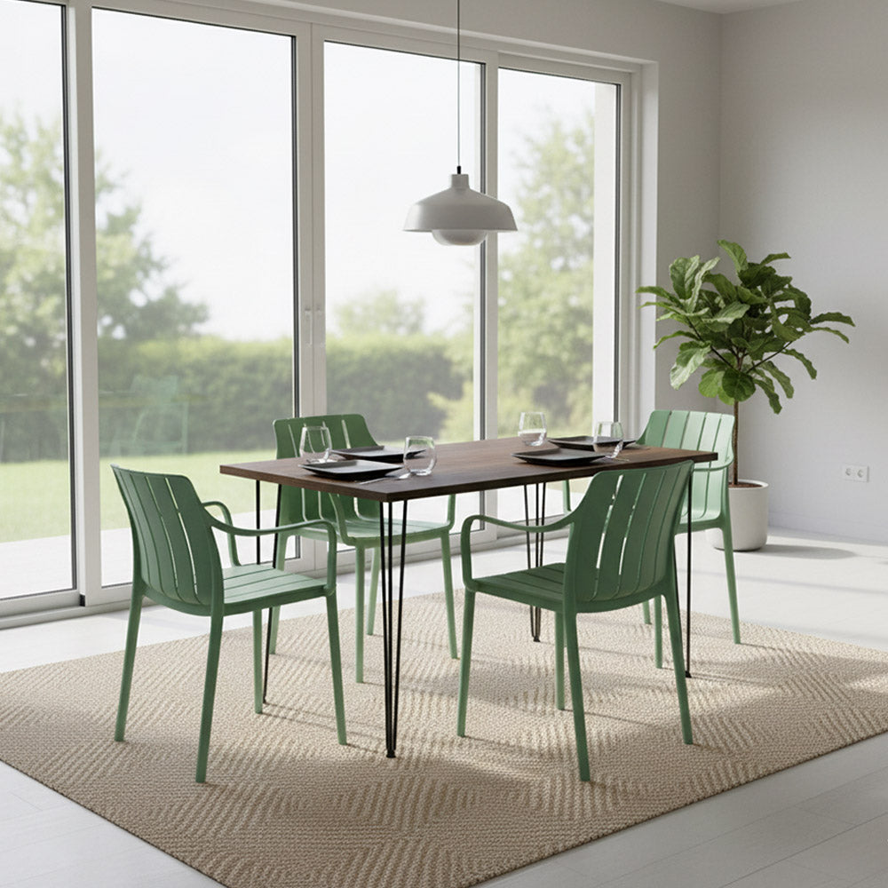 Juego de Comedor Naviz · 4 Sillas · Verde Olivo