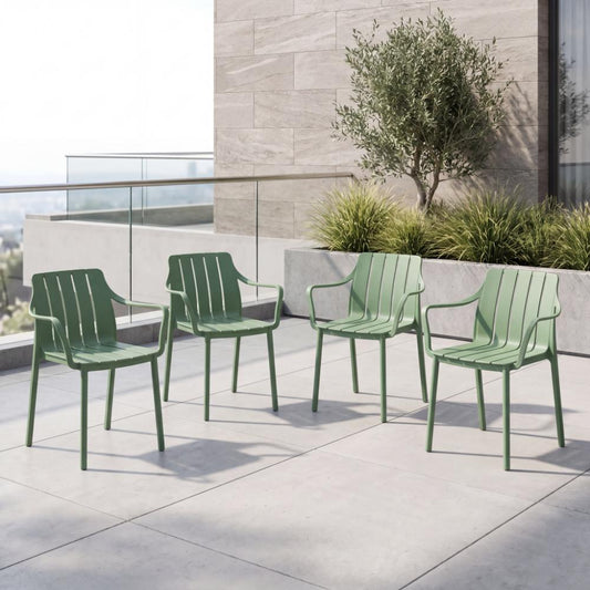 Set de 4 Sillas Alice con Brazos, Color Verde Olivo, con Espaldar y Diseño Minimalista