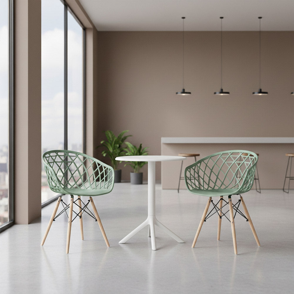 Juego de Comedor Orbez · Mesa Redonda + 2 Sillas · Verde Olivo