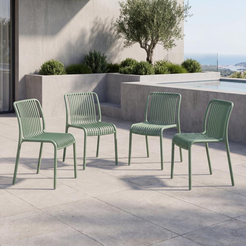 Set de 4 Sillas Terra, Color Verde Olivo, con Espaldar