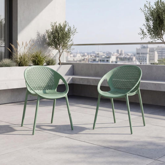 Set de 2 Sillas Selva con Brazos, Color Verde Olivo, con Espaldar