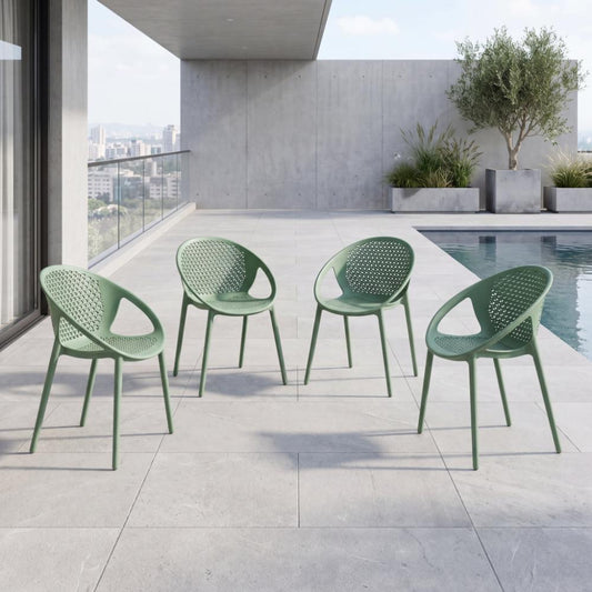Set de 4 Sillas Selva con Brazos, Color Verde Olivo, con Espaldar