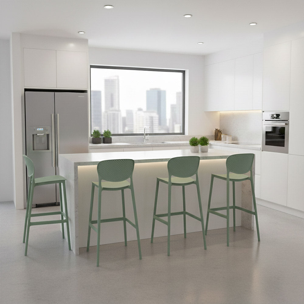 Silla para Bar Río, Color Verde Olivo, Diseño Moderno, medidas