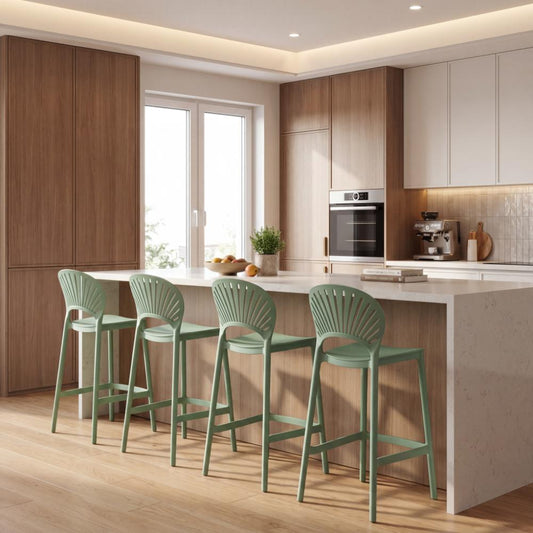 Set de 4 Sillas para Bar Paraíso, Color Verde Olivo, Diseño Moderno