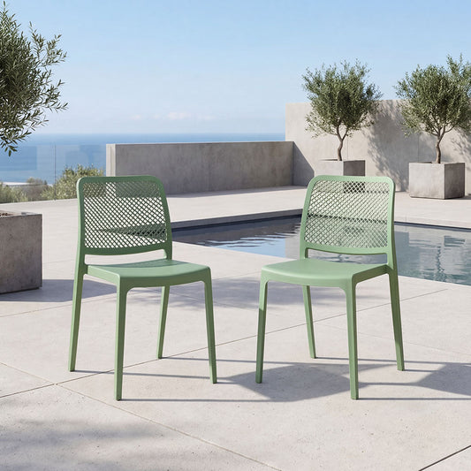 Set de 2 Sillas Manhattan, Verde, con Espaldar en Rejilla y Diseño Minimalista