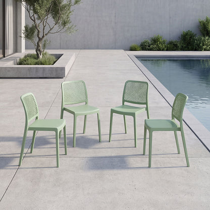 Set de 4 Sillas Manhattan, Verde, con Espaldar en Rejilla y Diseño Minimalista