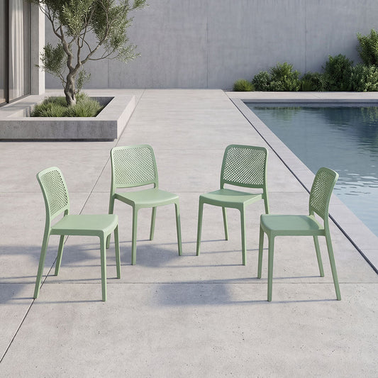 Set de 4 Sillas Manhattan, Verde, con Espaldar en Rejilla y Diseño Minimalista