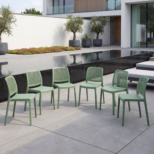 Set de 6 Sillas Manhattan, Verde, con Espaldar en Rejilla y Diseño Minimalista
