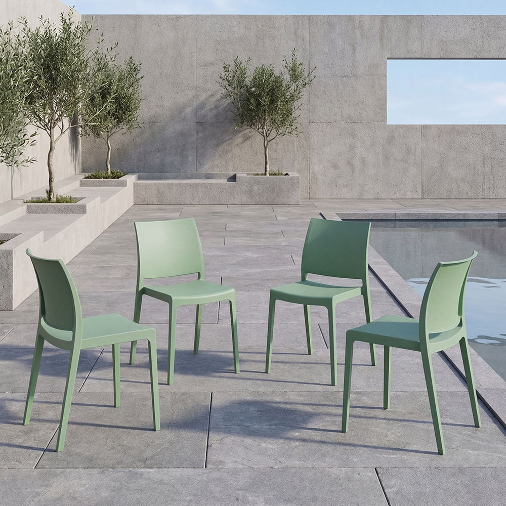 Set de 4 Sillas Soho, Verde, con Espaldar Cerrado y Diseño Minimalista
