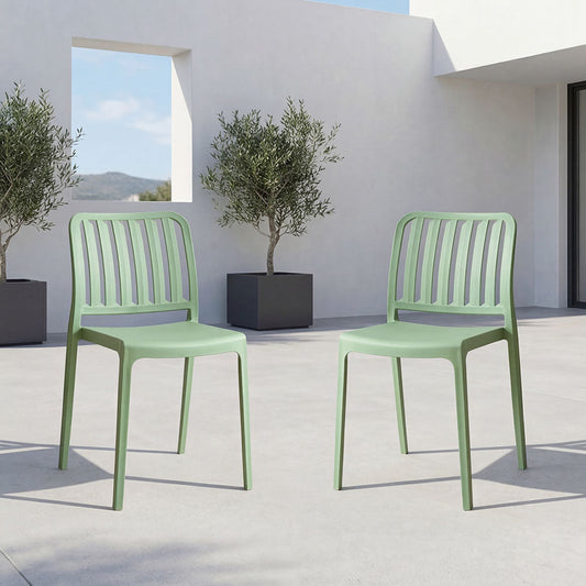 Set de 2 Sillas Brooklyn, Verde, con Espaldar en Rayas y Diseño Minimalista