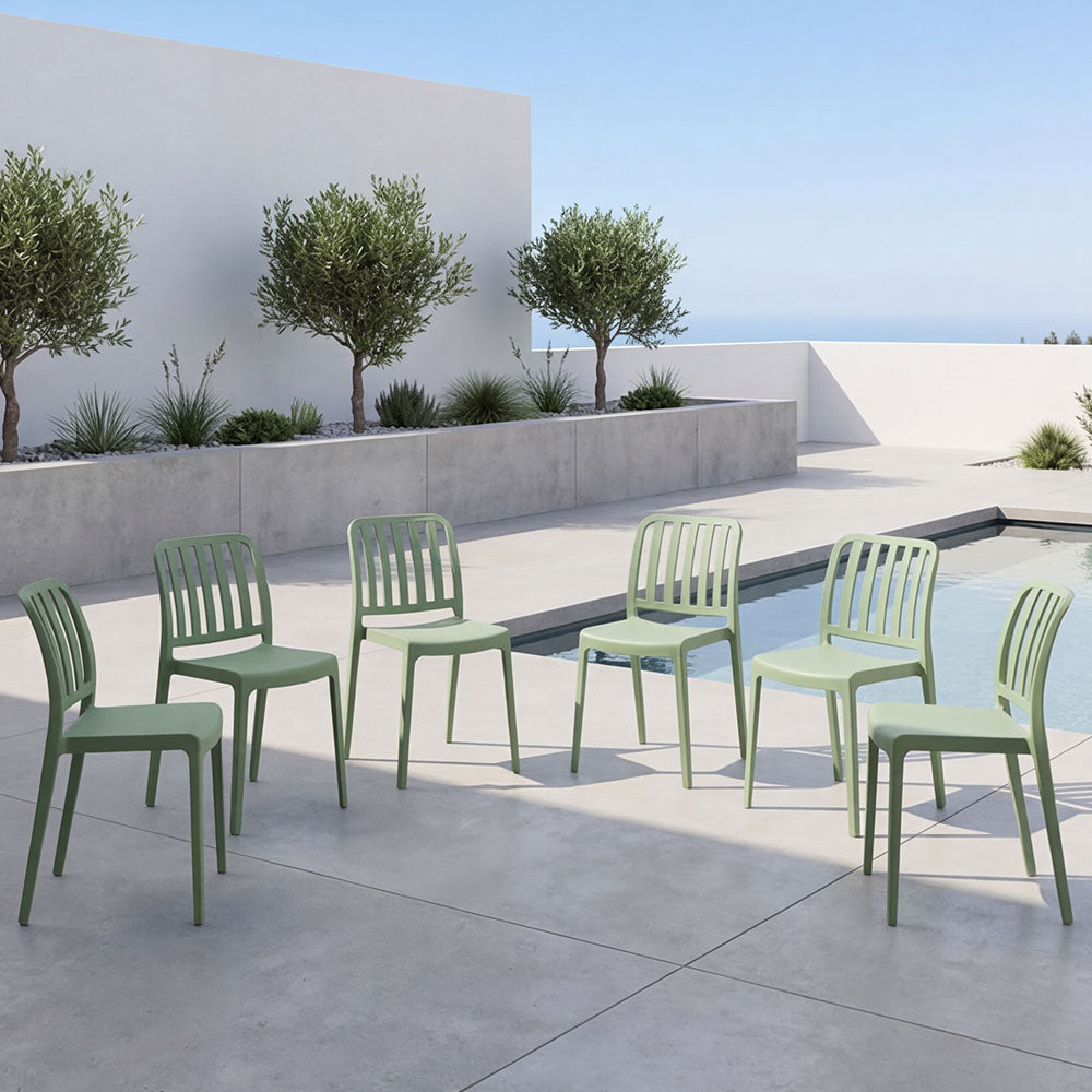 Set de 6 Sillas Brooklyn, Verde, con Espaldar en Rayas y Diseño Minimalista