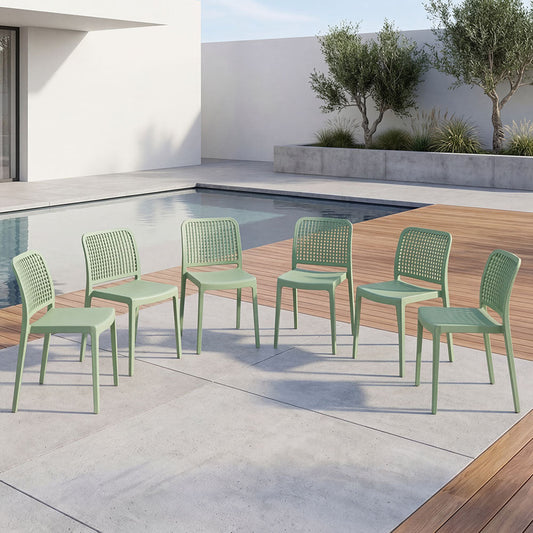 Set de 6 Sillas Bronx, Verde, con Espaldar en Cuadrados y Diseño Minimalista