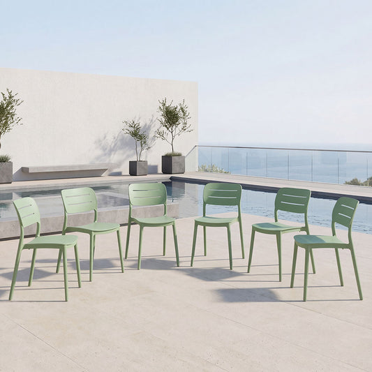 Set de 6 Sillas Harriman, Verde, con Medio Espaldar y Diseño Minimalista