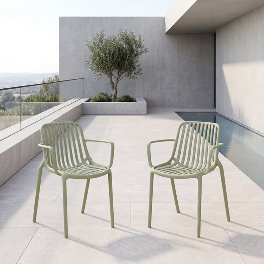 Set de 2 Sillas Parma, Verde, con Espaldar en Rayas y Diseño Minimalista