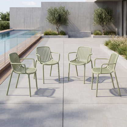 Set de 4 Sillas Parma, Verde, con Espaldar en Rayas y Diseño Minimalista