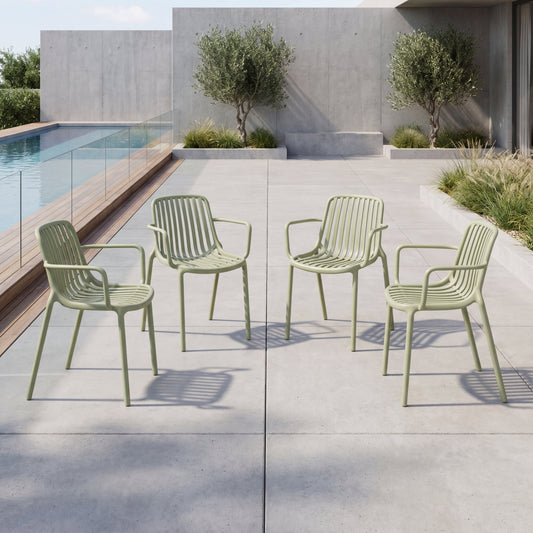 Set de 4 Sillas Parma, Verde, con Espaldar en Rayas y Diseño Minimalista